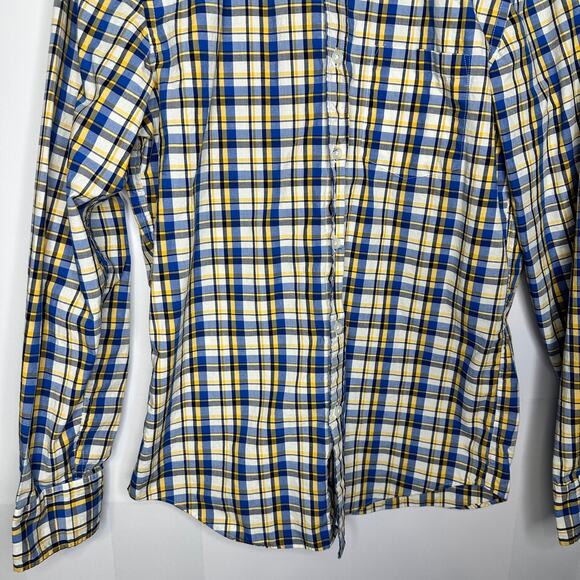 J.CREW Flex Washed Blue Yellow Slim Men's Button Down Shirt Medium - Picture 3 of 6